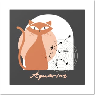 Aquarius Zodiac Cat Modern Astrology Horoscope Kitty Posters and Art